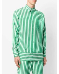 Chemise à manches longues à rayures verticales verte AMI Alexandre Mattiussi