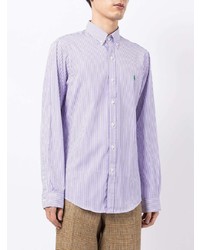 Chemise à manches longues à rayures verticales violet clair Polo Ralph Lauren