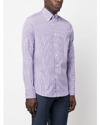 Chemise à manches longues à rayures verticales violet clair Canali
