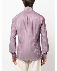 Chemise à manches longues à rayures verticales violet clair Brunello Cucinelli