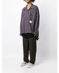 Chemise à manches longues à rayures verticales violette Maison Mihara Yasuhiro
