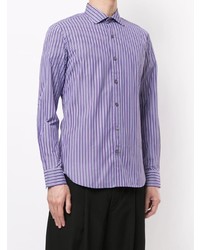 Chemise à manches longues à rayures verticales violette Kent & Curwen