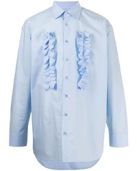 Chemise à manches longues à volants bleu clair