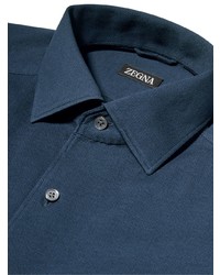 Chemise à manches longues bleu canard Zegna