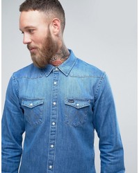 Chemise à manches longues bleu clair Wrangler