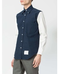 Chemise à manches longues bleu marine et blanc Thom Browne