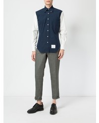 Chemise à manches longues bleu marine et blanc Thom Browne