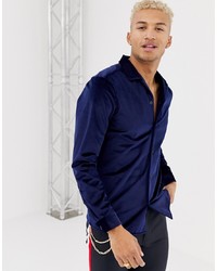 Chemise à manches longues bleu marine ASOS DESIGN