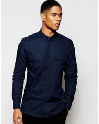 Chemise à manches longues bleu marine Asos