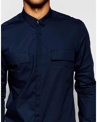 Chemise à manches longues bleu marine Asos