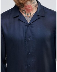 Chemise à manches longues bleu marine Asos