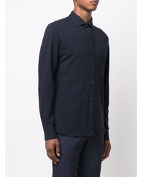 Chemise à manches longues bleu marine Z Zegna