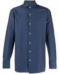 Chemise à manches longues bleu marine Finamore 1925 Napoli