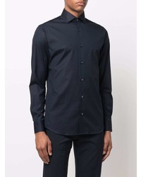 Chemise à manches longues bleu marine Z Zegna