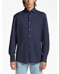 Chemise à manches longues bleu marine Zegna