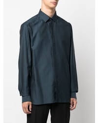 Chemise à manches longues bleu marine Zegna