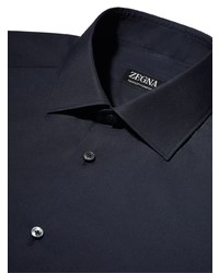 Chemise à manches longues bleu marine Zegna