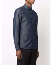 Chemise à manches longues bleu marine Z Zegna