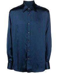 Chemise à manches longues bleu marine Tom Ford