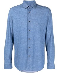 Chemise à manches longues bleue Corneliani