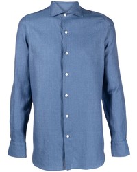 Chemise à manches longues bleue Finamore 1925 Napoli
