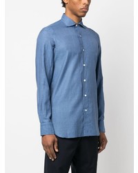 Chemise à manches longues bleue Finamore 1925 Napoli
