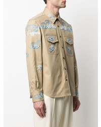 Chemise à manches longues brodée beige Lanvin