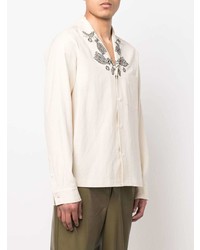 Chemise à manches longues brodée beige Nanushka