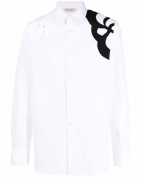 Chemise à manches longues brodée blanche et noire Alexander McQueen