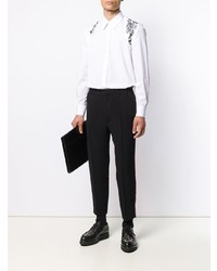 Chemise à manches longues brodée blanche et noire Alexander McQueen