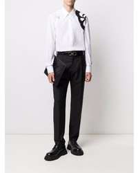 Chemise à manches longues brodée blanche et noire Alexander McQueen