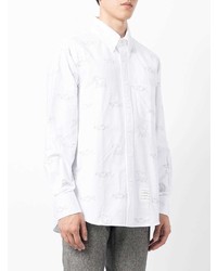 Chemise à manches longues brodée blanche Thom Browne