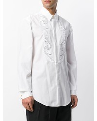 Chemise à manches longues brodée blanche Versace