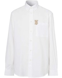 Chemise à manches longues brodée blanche Burberry