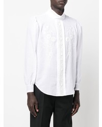 Chemise à manches longues brodée blanche Saint Laurent