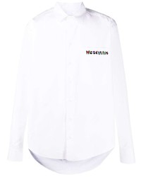 Chemise à manches longues brodée blanche Moschino