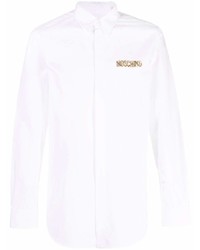 Chemise à manches longues brodée blanche Moschino