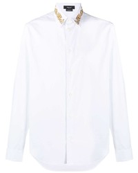 Chemise à manches longues brodée blanche Versace