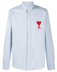 Chemise à manches longues brodée bleu clair Ami Paris