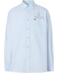 Chemise à manches longues brodée bleu clair Burberry