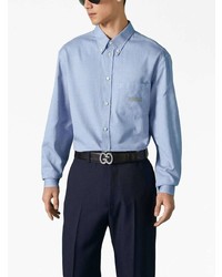 Chemise à manches longues brodée bleu clair Gucci