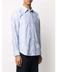 Chemise à manches longues brodée bleu clair Thom Browne