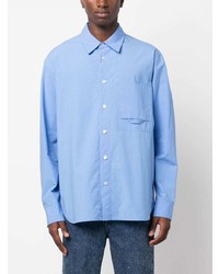 Chemise à manches longues brodée bleu clair Solid Homme