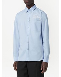 Chemise à manches longues brodée bleu clair Burberry