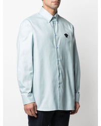 Chemise à manches longues brodée bleu clair Versace