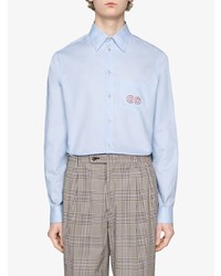 Chemise à manches longues brodée bleu clair Gucci