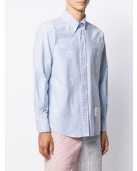 Chemise à manches longues brodée bleu clair Thom Browne