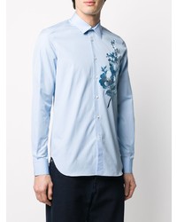 Chemise à manches longues brodée bleu clair Alexander McQueen