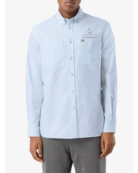 Chemise à manches longues brodée bleu clair Burberry