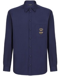Chemise à manches longues brodée bleu marine Dolce & Gabbana
